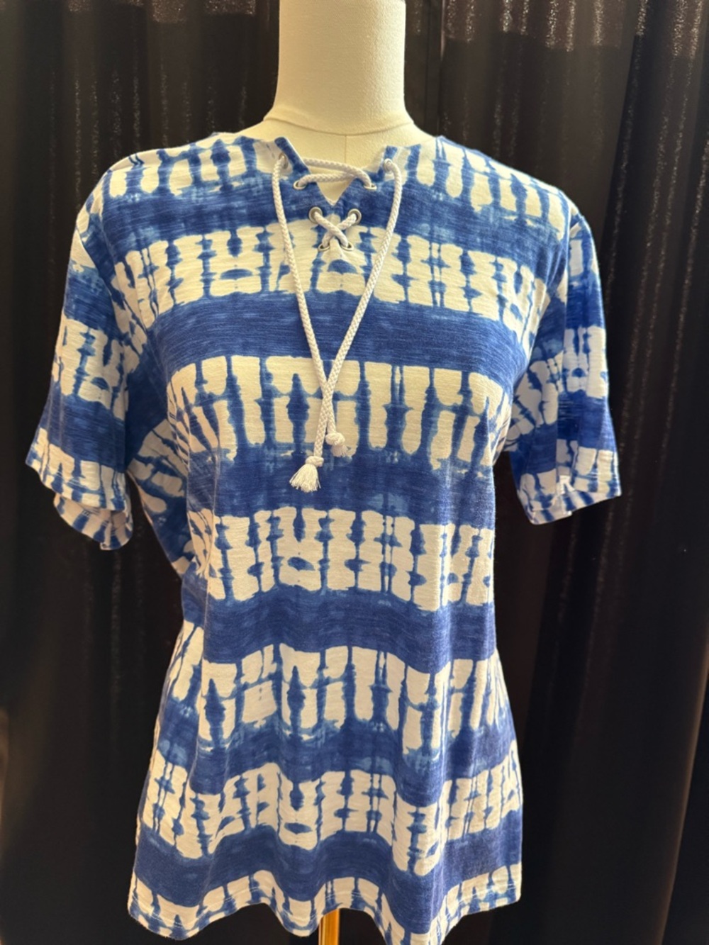 Allison Daley Blue and White Tie-Dye Short Sleeve Tee